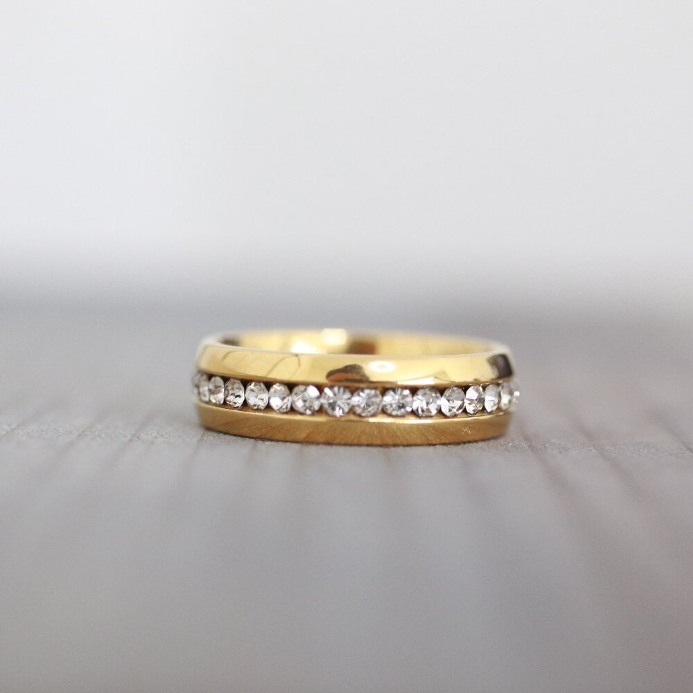 6mm Diamond Ring Style 18k Gold Plated Stainless Steel Wedding Band Men/Women